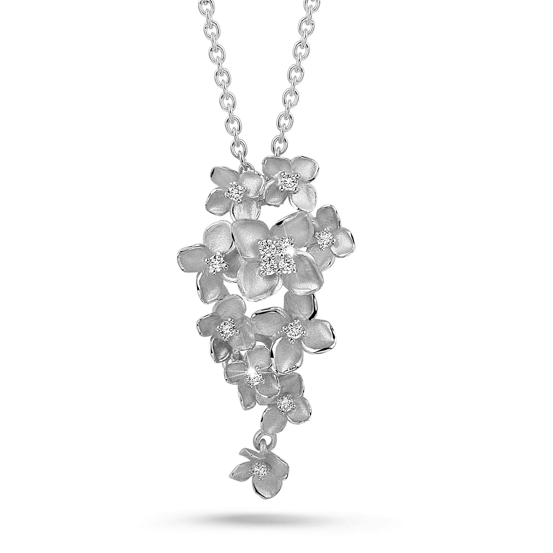 0.35 quilates colgante diamante diseño flor en oro blanco 