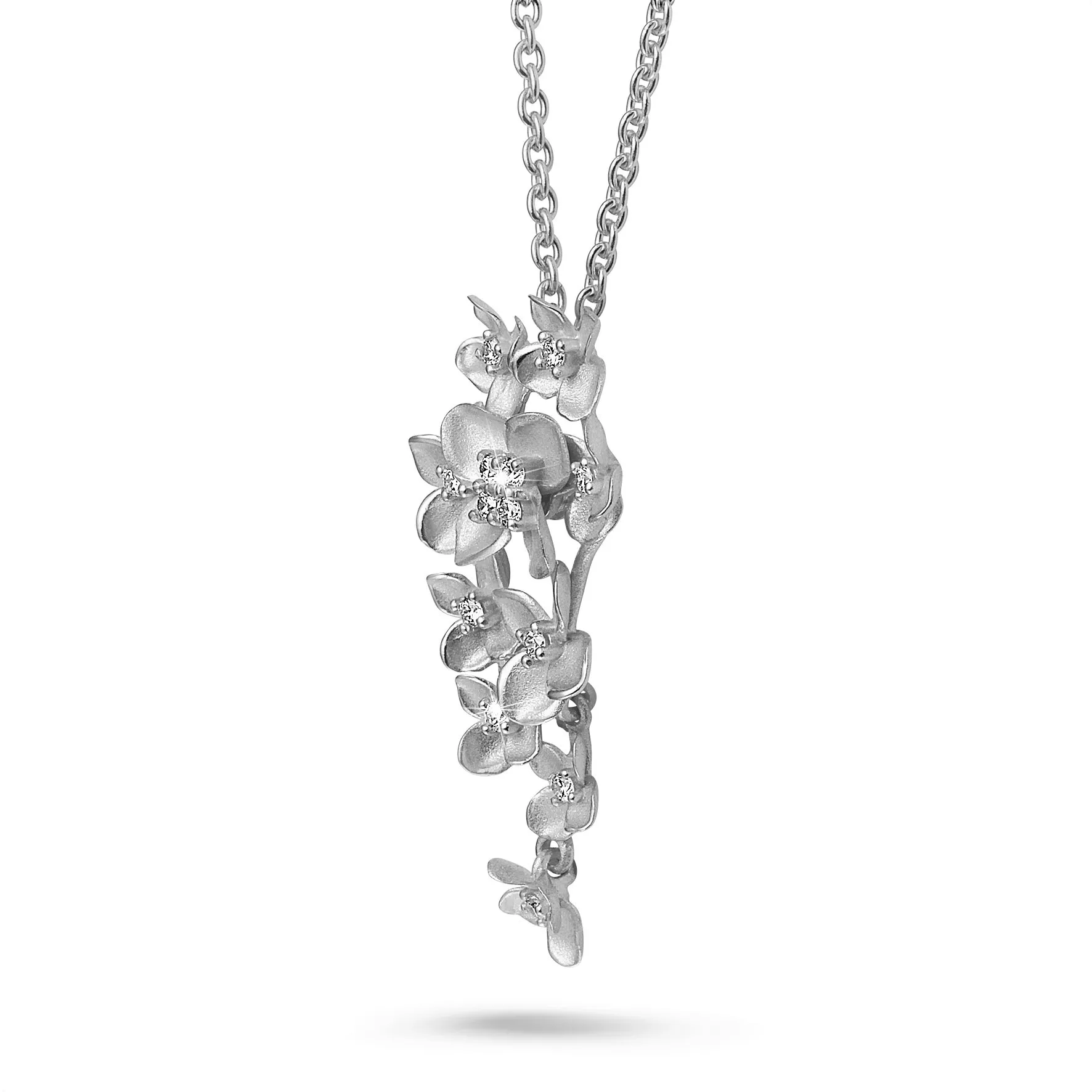 0.35 quilates colgante diamante diseño flor en oro blanco 