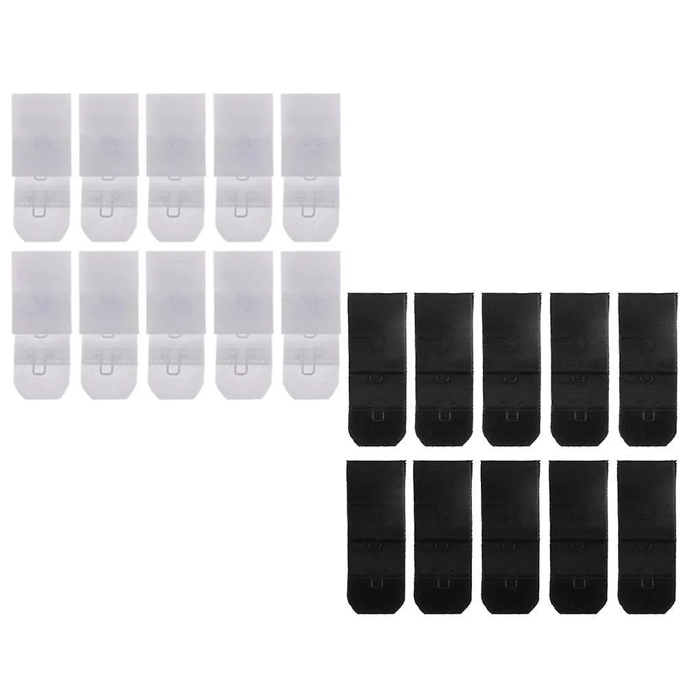 10 Sets 1 Hook 3 Row Bra Extenders Elastic Bra Strap Extension Black