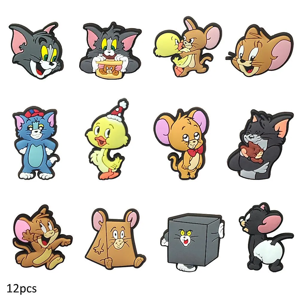 12Pcs Tom and Jerry Cartoon Shoes Charms For Croc Clog Sandals Decoration Accessories Gifts