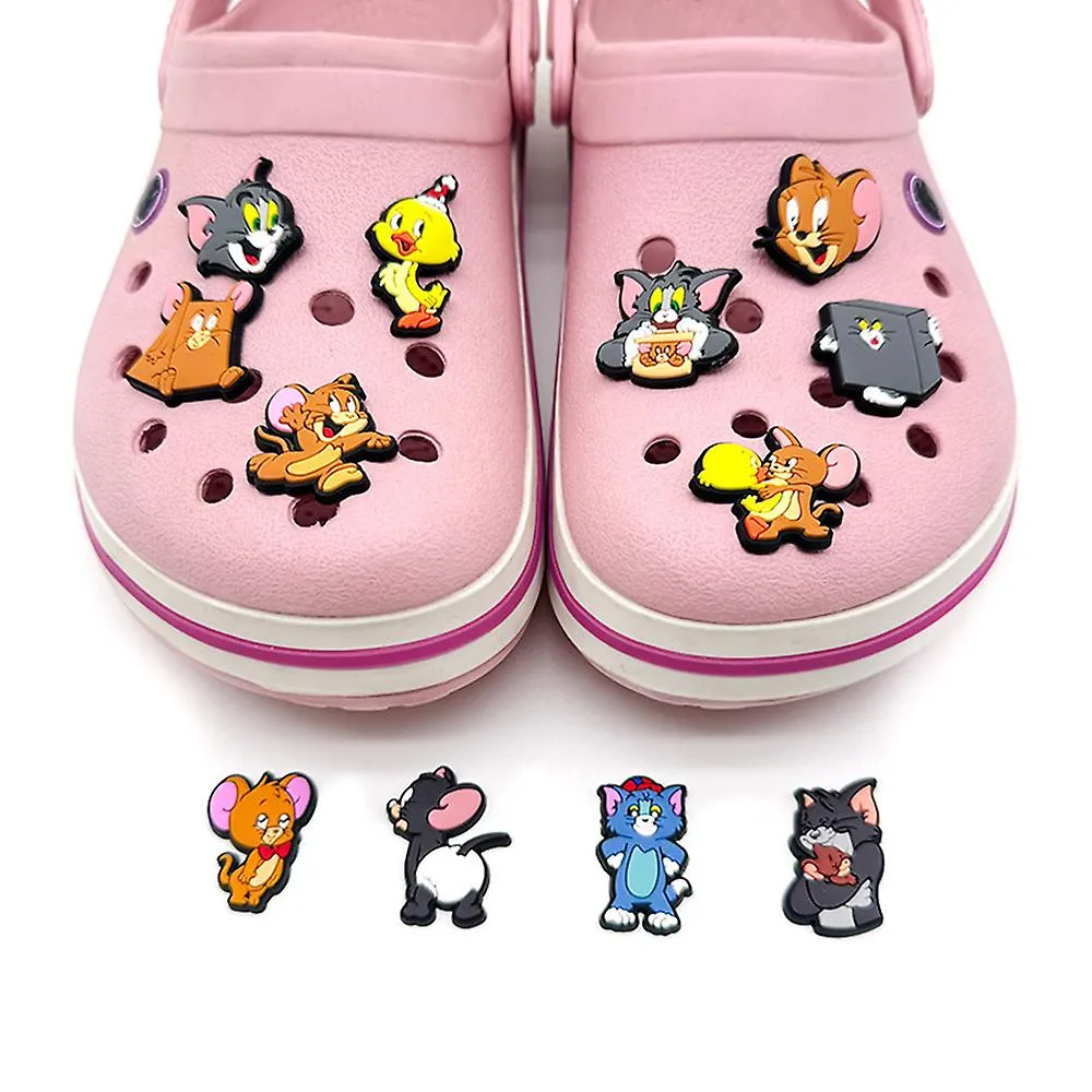 12Pcs Tom and Jerry Cartoon Shoes Charms For Croc Clog Sandals Decoration Accessories Gifts