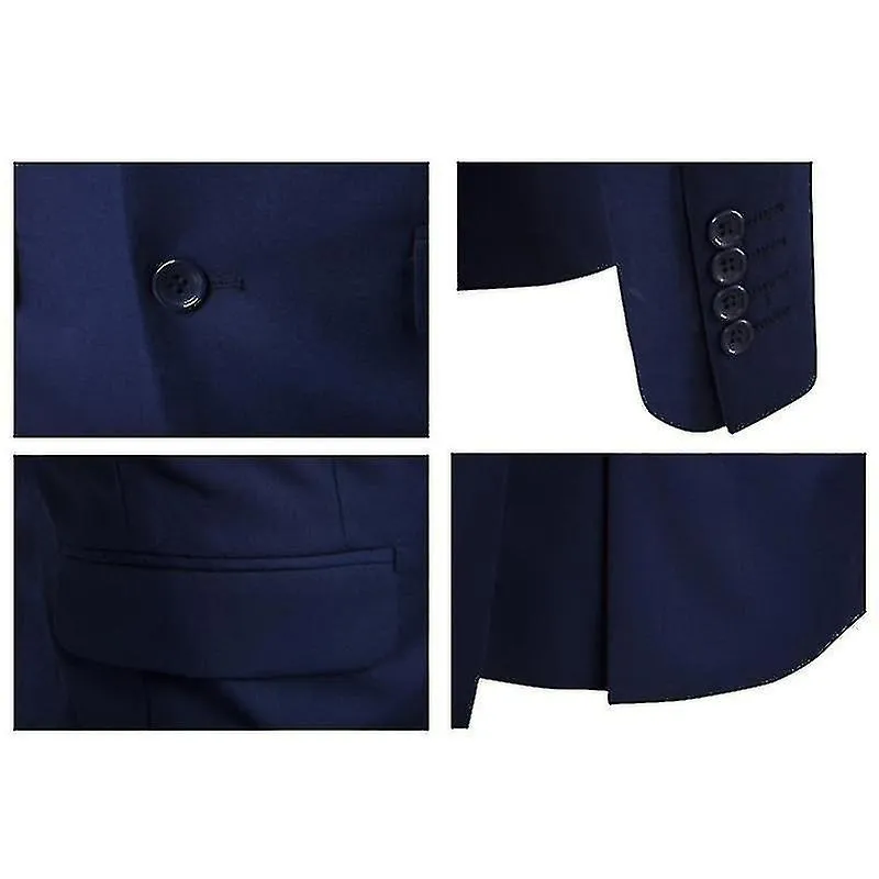 3pcs Conjunto de traje ajustado para hombres Conjunto de un botón Chaqueta sólida Chaleco Pantalones Set de negocios