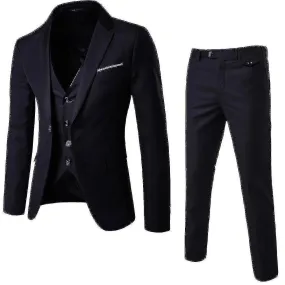 3pcs Conjunto de traje ajustado para hombres Conjunto de un botón Chaqueta sólida Chaleco Pantalones Set de negocios