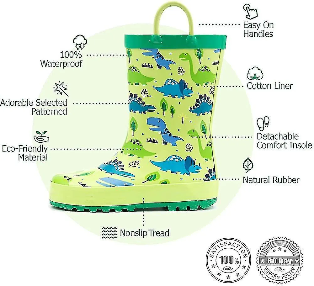 Adorables botas de lluvia de goma impermeables impresas para niños pequeños y niños