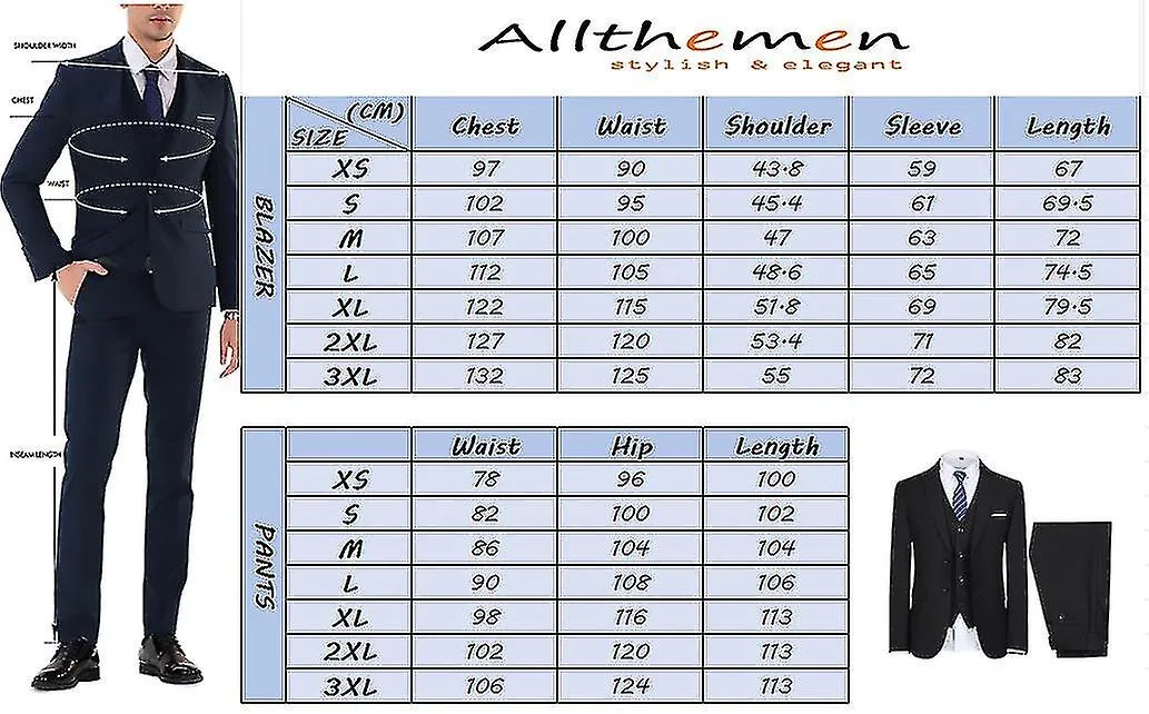 Allthemen Traje para hombres para la cena de la fiesta de bodas Traje de negocios de 3 piezas Blazer Vest Pantalones 9 colores