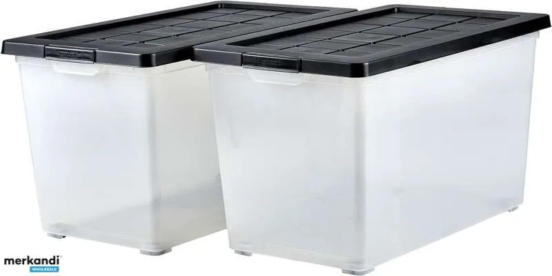 Amazon Basics Organizador y Caja de Almacenamiento con Ruedas 60L Transparente/Negro