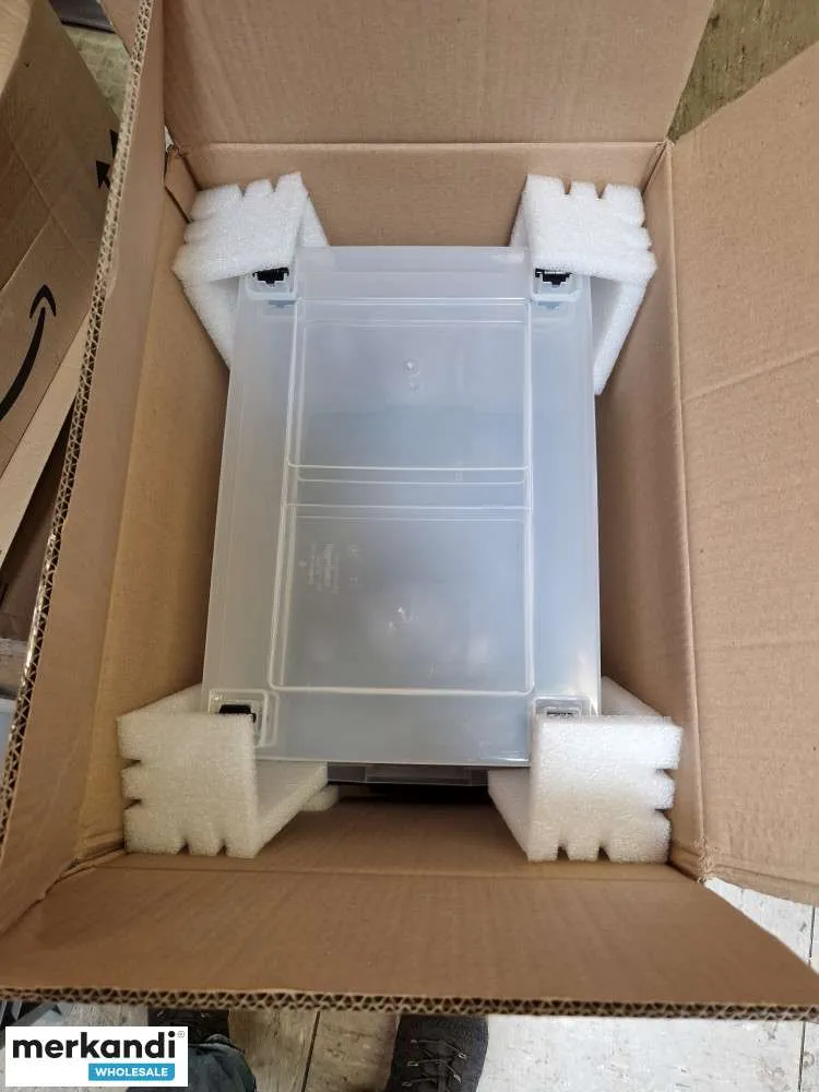 Amazon Basics Organizador y Caja de Almacenamiento con Ruedas 60L Transparente/Negro