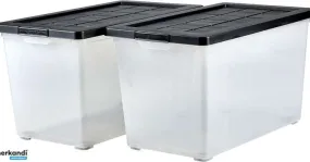 Amazon Basics Organizador y Caja de Almacenamiento con Ruedas 60L Transparente/Negro