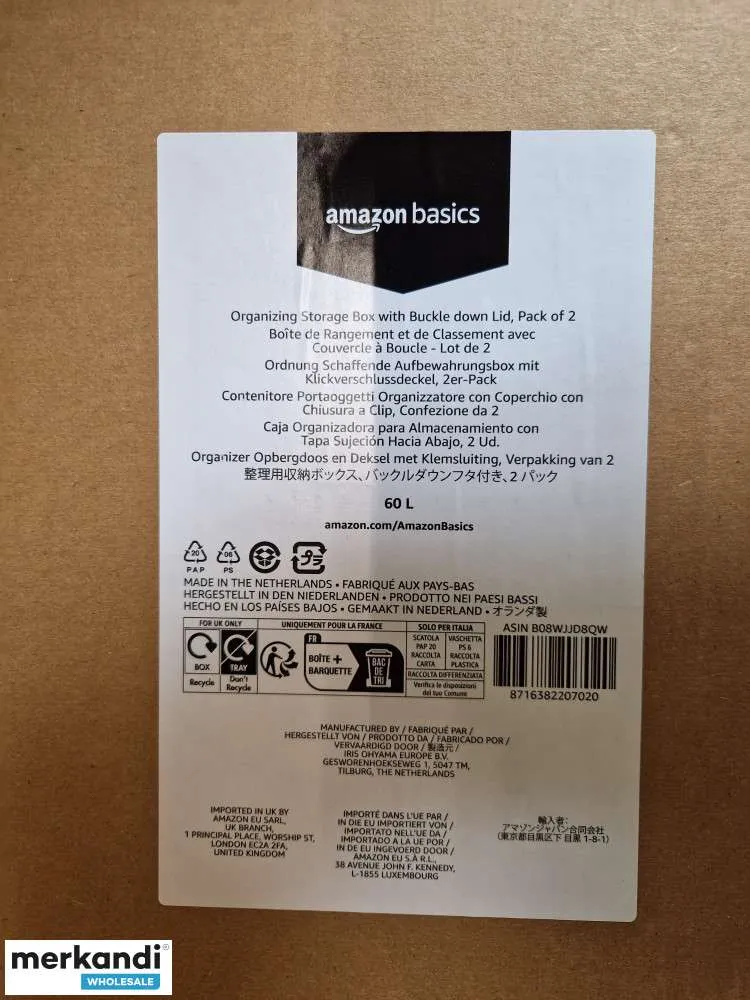 Amazon Basics Organizador y Caja de Almacenamiento con Ruedas 60L Transparente/Negro