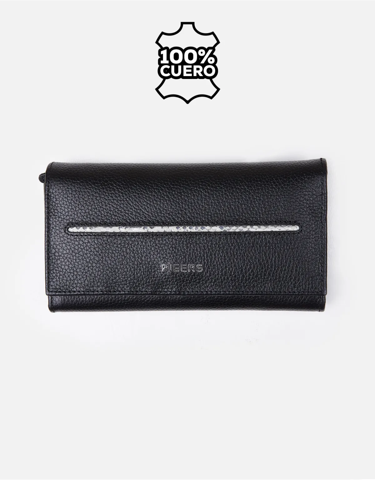 Billetera de cuero negro para mujer