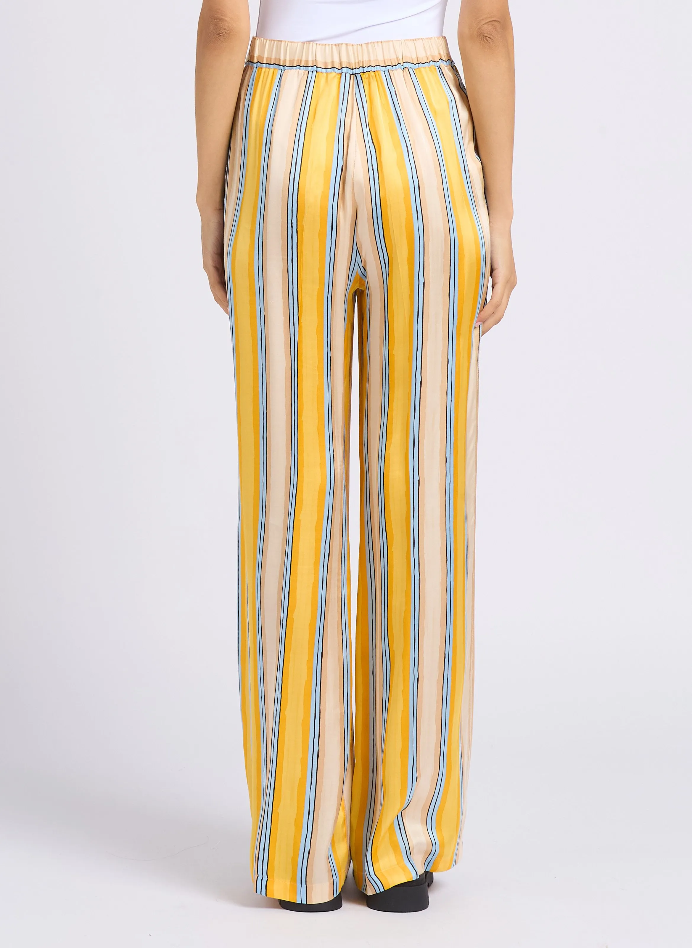 BLASY - Pantalón vaporoso satinado de rayas en amarillo