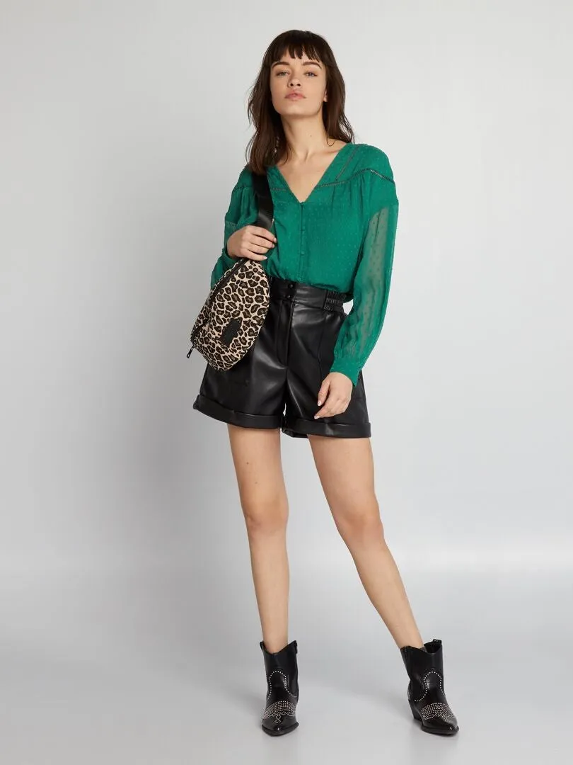 Blusa de gasa con plumeti - VERDE