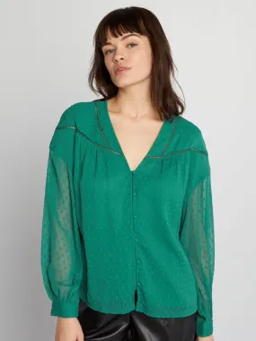 Blusa de gasa con plumeti - VERDE