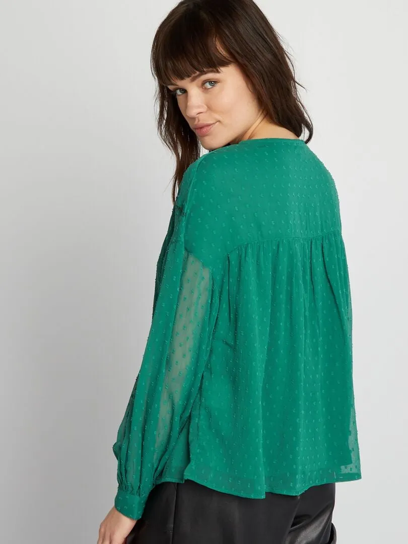 Blusa de gasa con plumeti - VERDE