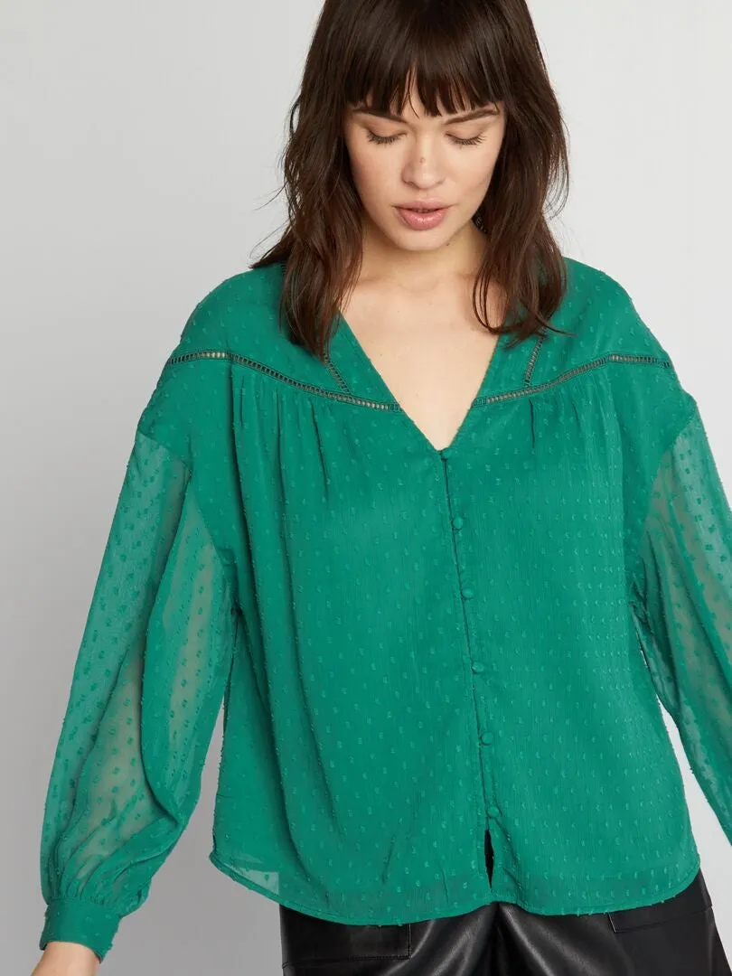 Blusa de gasa con plumeti - VERDE