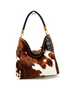 BOLSOS PIEL DE POTRO ESTILO BOHO ONLINE VACA MARRON Y BLANCA