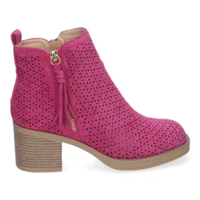 Botines de tacón bajo calados color fucsia para mujer VR002