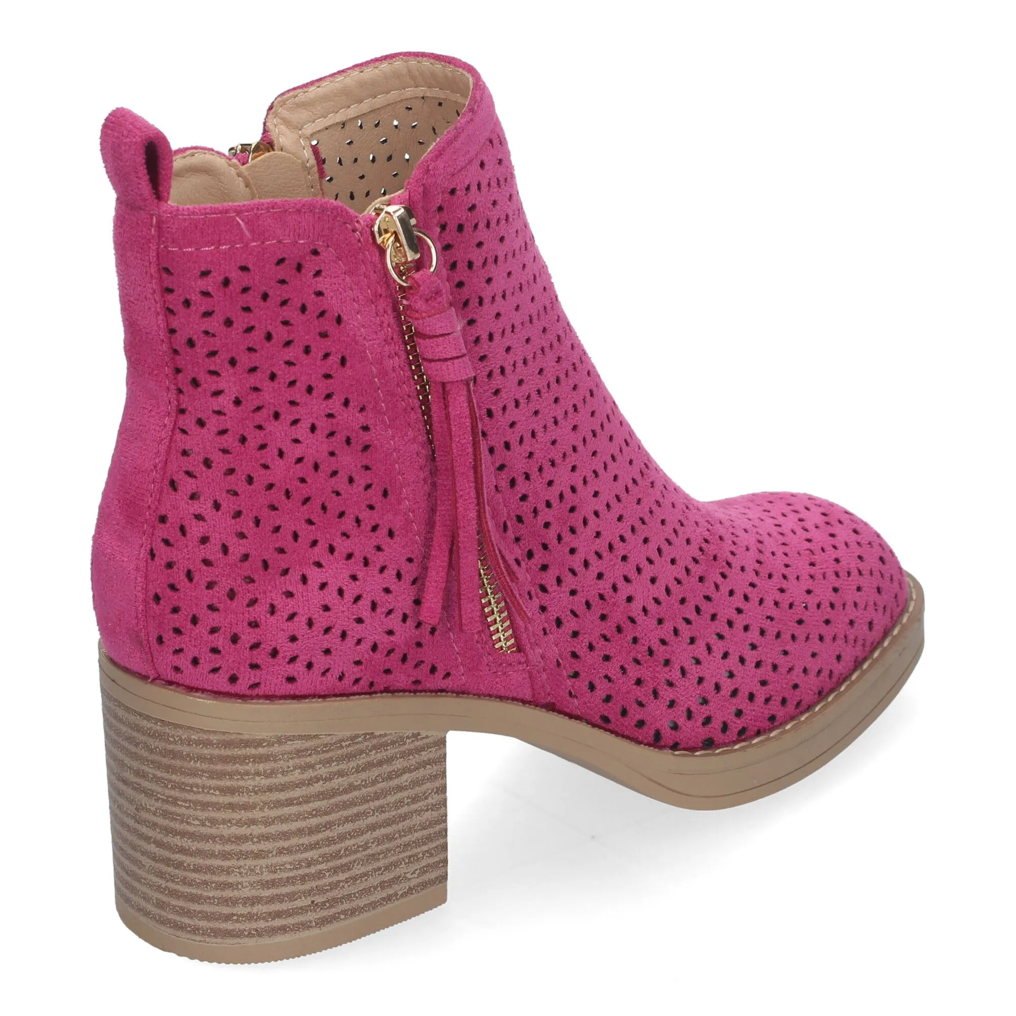 Botines de tacón bajo calados color fucsia para mujer VR002