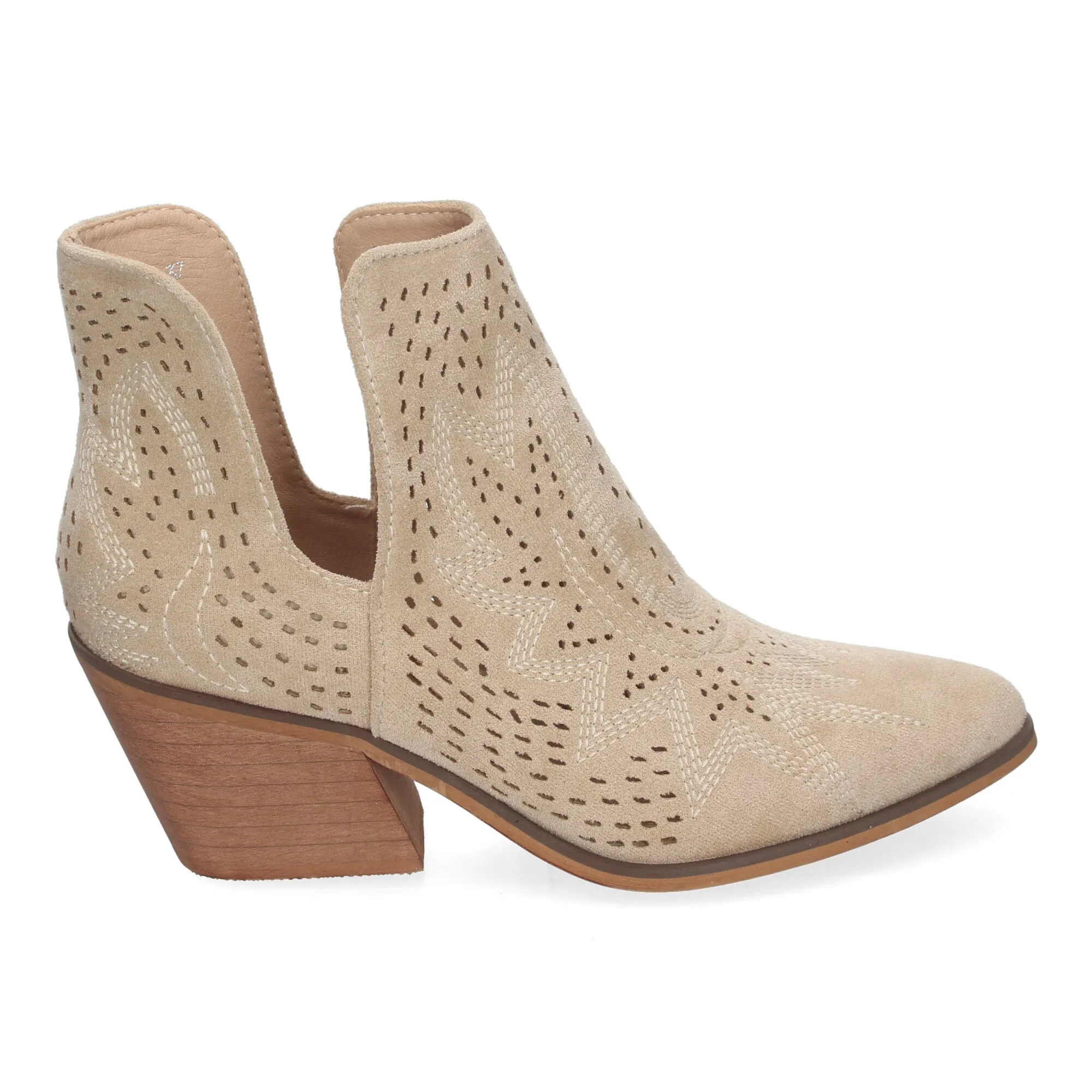 Botines de tacón bajo calados cómodos color beige para mujer VR004