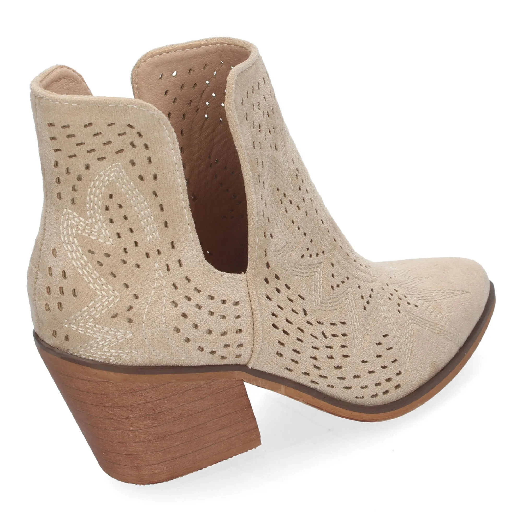 Botines de tacón bajo calados cómodos color beige para mujer VR004