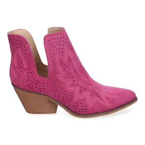 Botines de tacón bajo calados cómodos color fucsia para mujer VR004