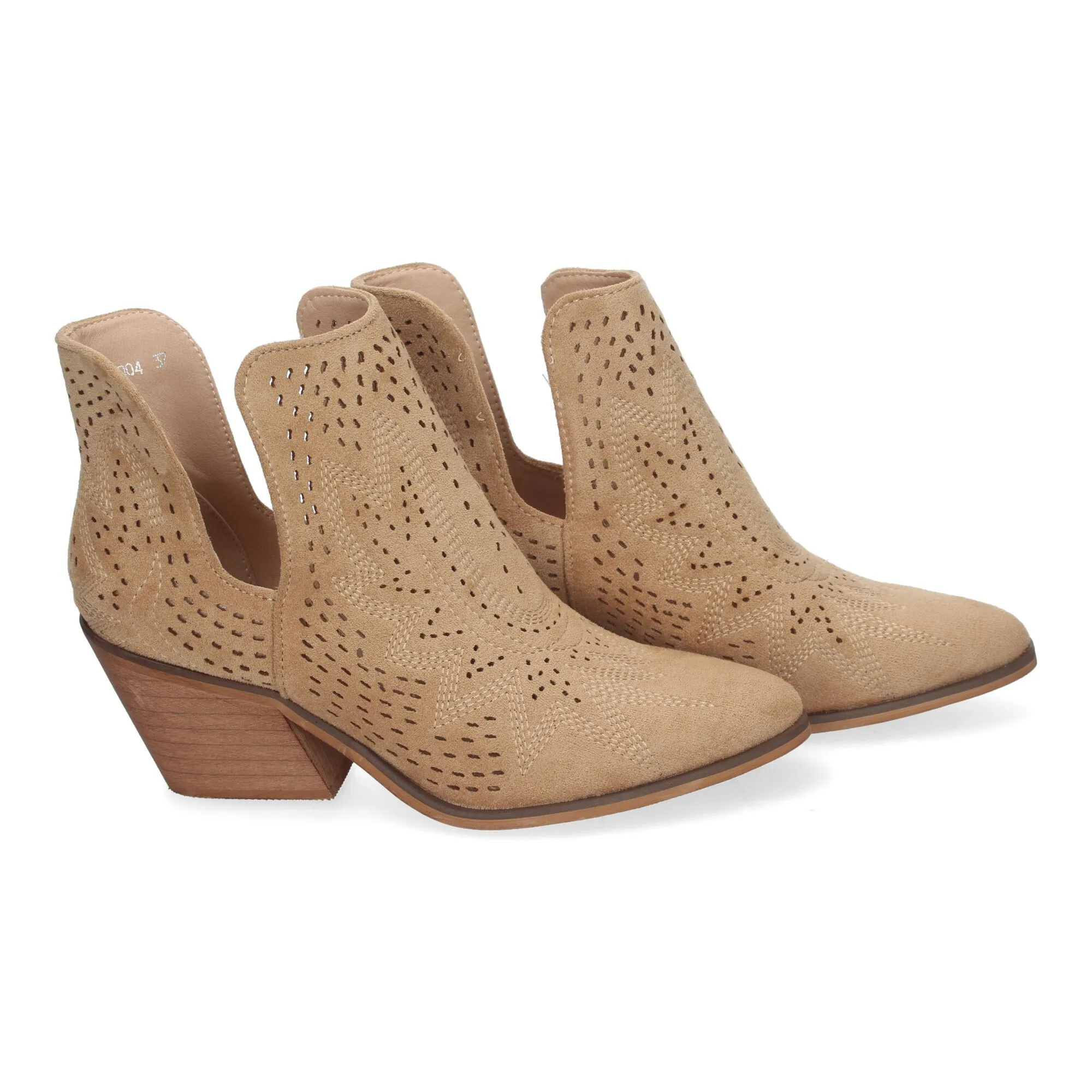 Botines de tacón bajo calados cómodos color taupe para mujer VR004