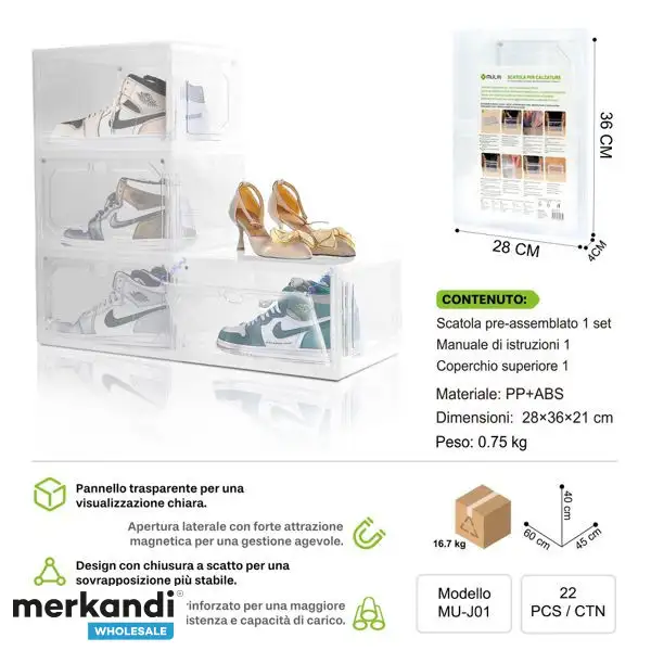 Cajas de zapatos apilables de plástico transparente de 28x36x21 cm, organizador de zapatos grande con tapas, contenedores de zap