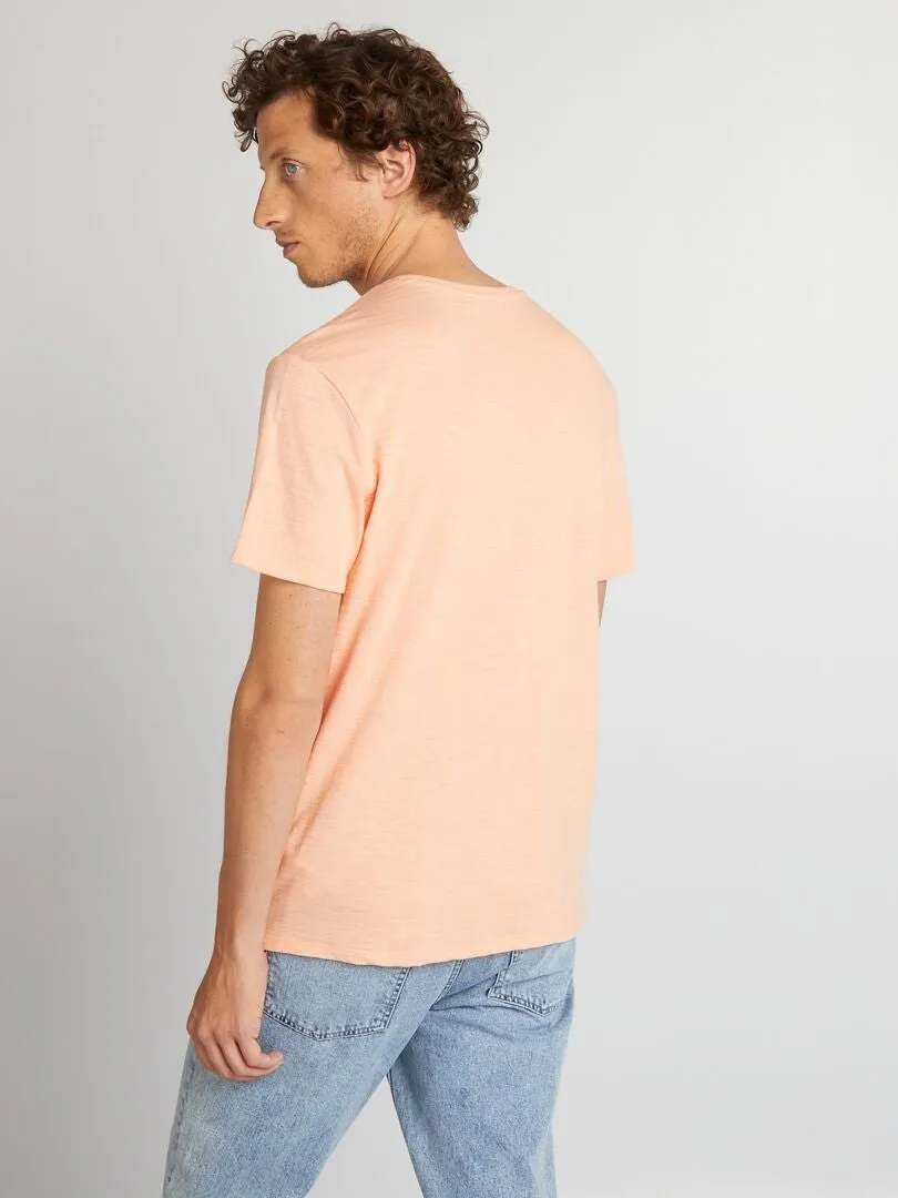 Camiseta de jacquard con cuello redondo - NARANJA