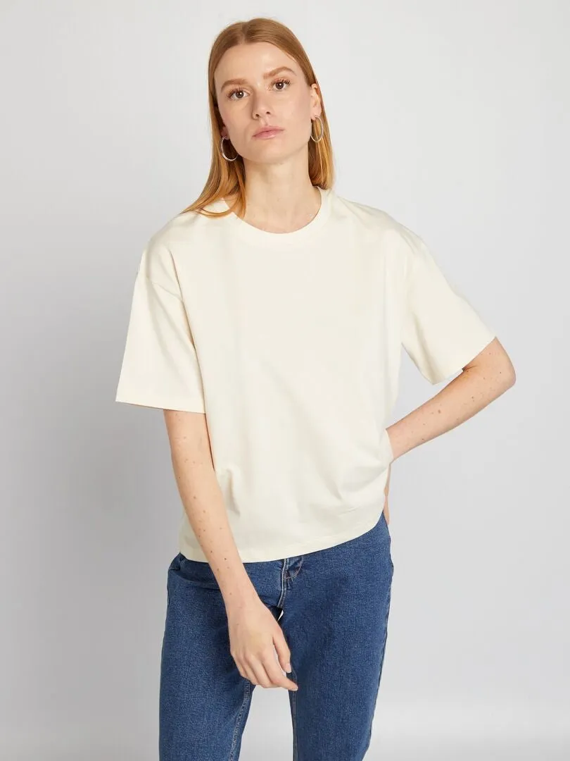 Camiseta oversize con cuello redondo - BLANCO