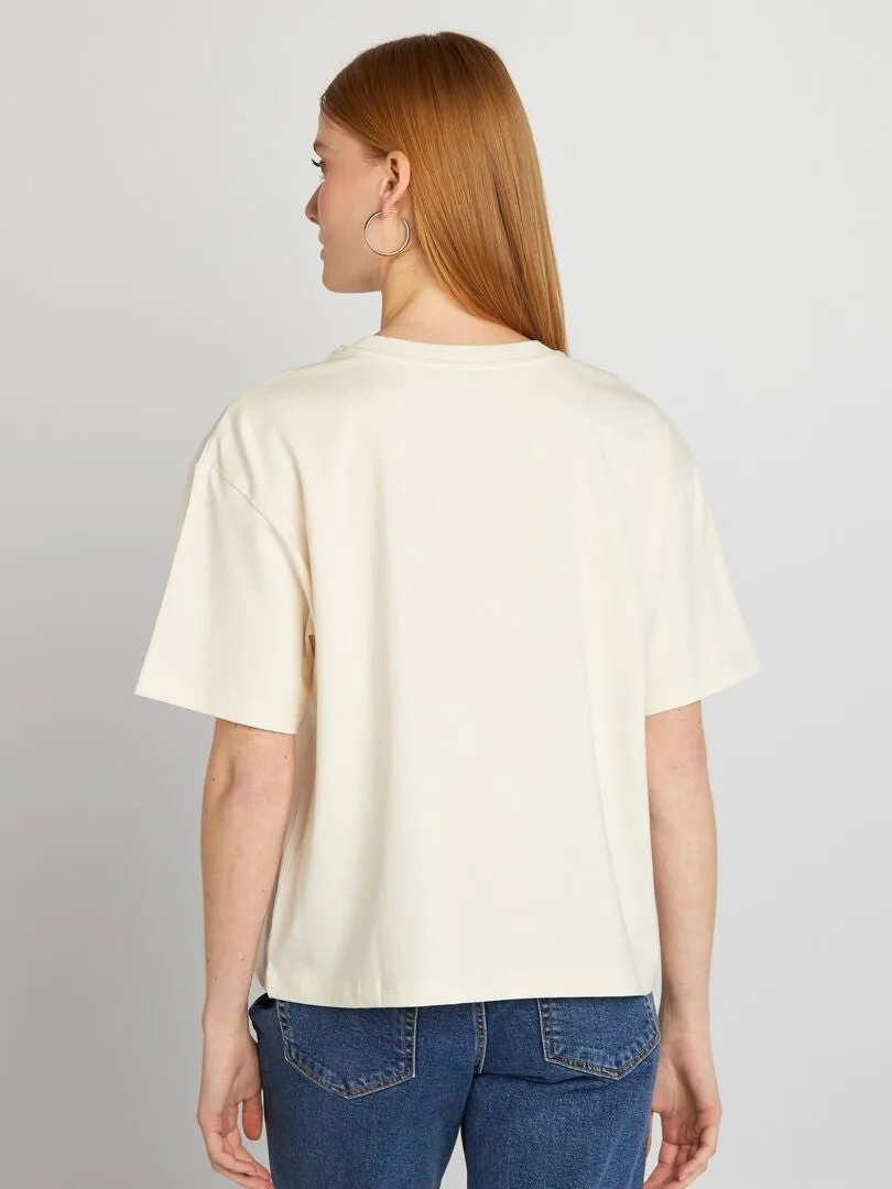 Camiseta oversize con cuello redondo - BLANCO