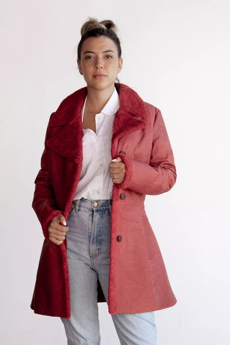 Campera De Cuero De Oveja De Mujer Roja - Modelo: Sol.f