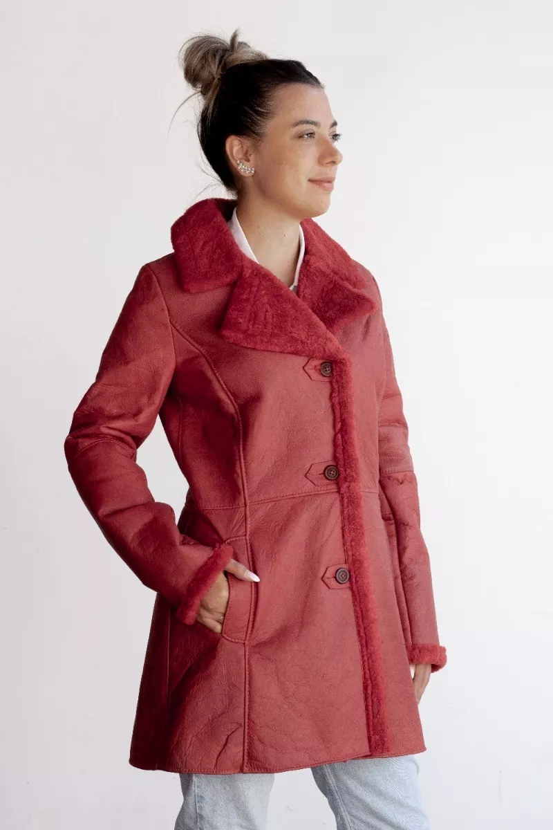 Campera De Cuero De Oveja De Mujer Roja - Modelo: Sol.f