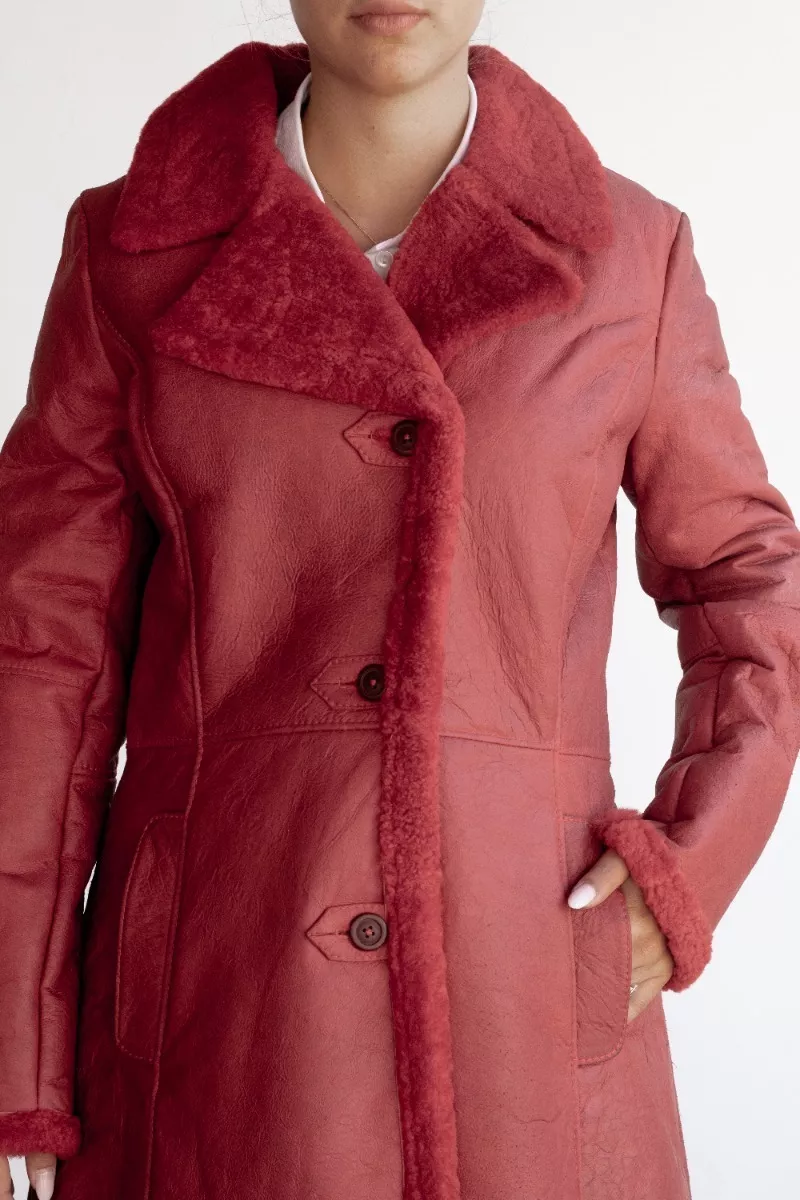 Campera De Cuero De Oveja De Mujer Roja - Modelo: Sol.f