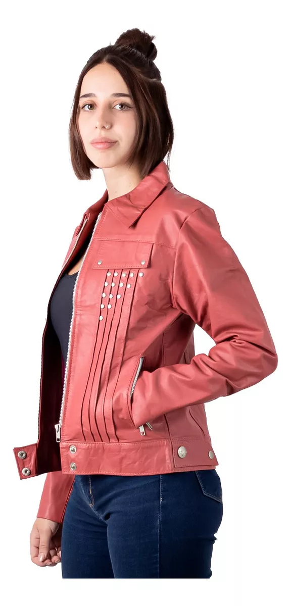 Campera De Cuero Vacuno 100% De Mujer Beige Tiza - 200