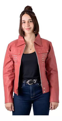 Campera De Cuero Vacuno 100% De Mujer Beige Tiza - 200