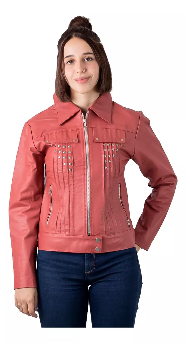 Campera De Cuero Vacuno 100% De Mujer Beige Tiza - 200