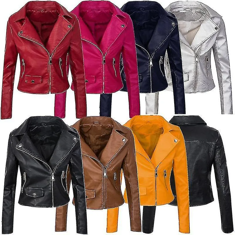 Chaqueta de motocicleta para mujer Chaqueta de cuero para mujer de estilo corto delgada para adelgazar Pu chaqueta de cuero A