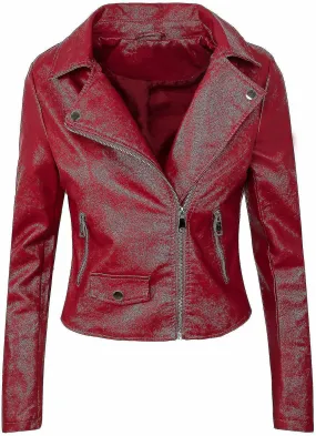 Chaqueta de motocicleta para mujer Chaqueta de cuero para mujer de estilo corto delgada para adelgazar Pu chaqueta de cuero A