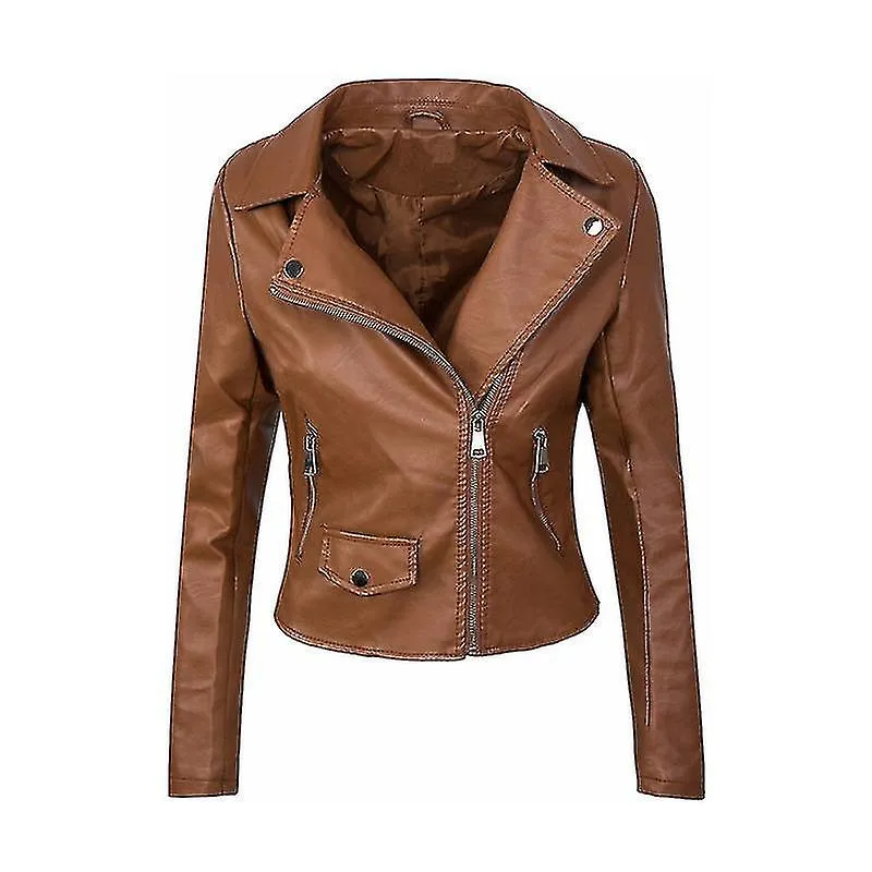 Chaqueta de motocicleta para mujer Chaqueta de cuero para mujer de estilo corto delgada para adelgazar Pu chaqueta de cuero A