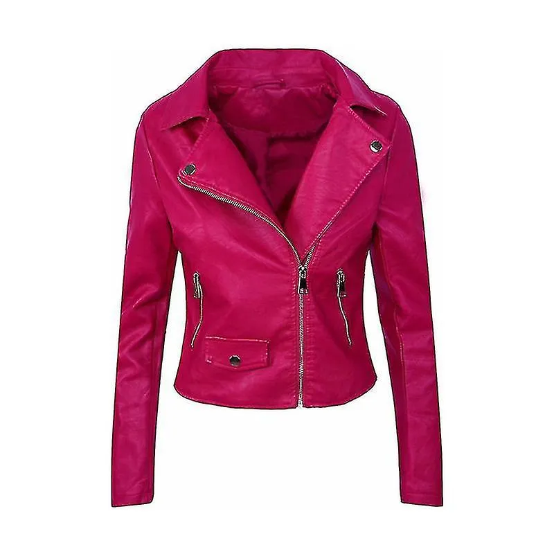 Chaqueta de motocicleta para mujer Chaqueta de cuero para mujer de estilo corto delgada para adelgazar Pu chaqueta de cuero A