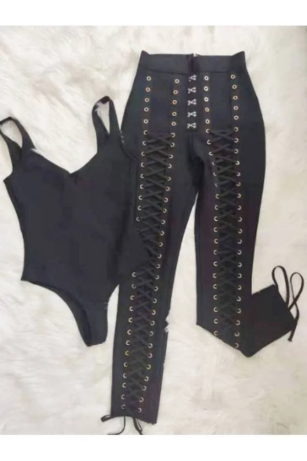 Conjunto body y pantalón Bandage lazada Zig Zag