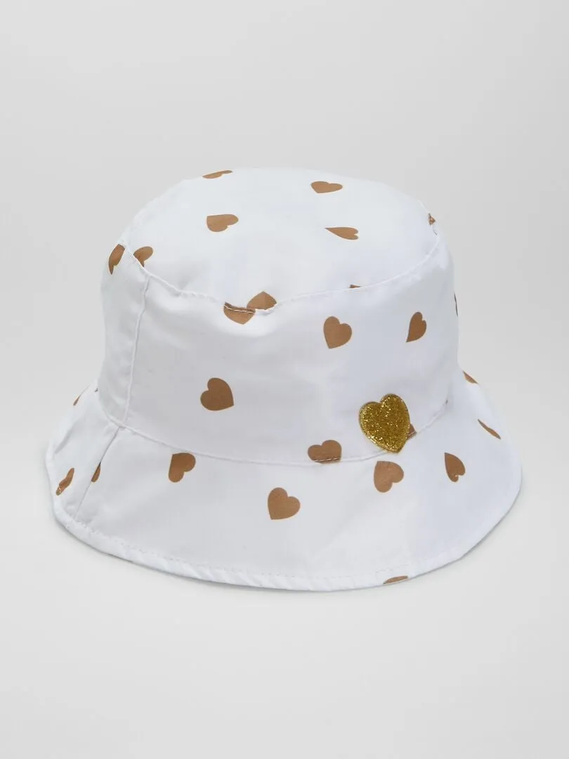 Gorro bucket blanco con corazones - blanco