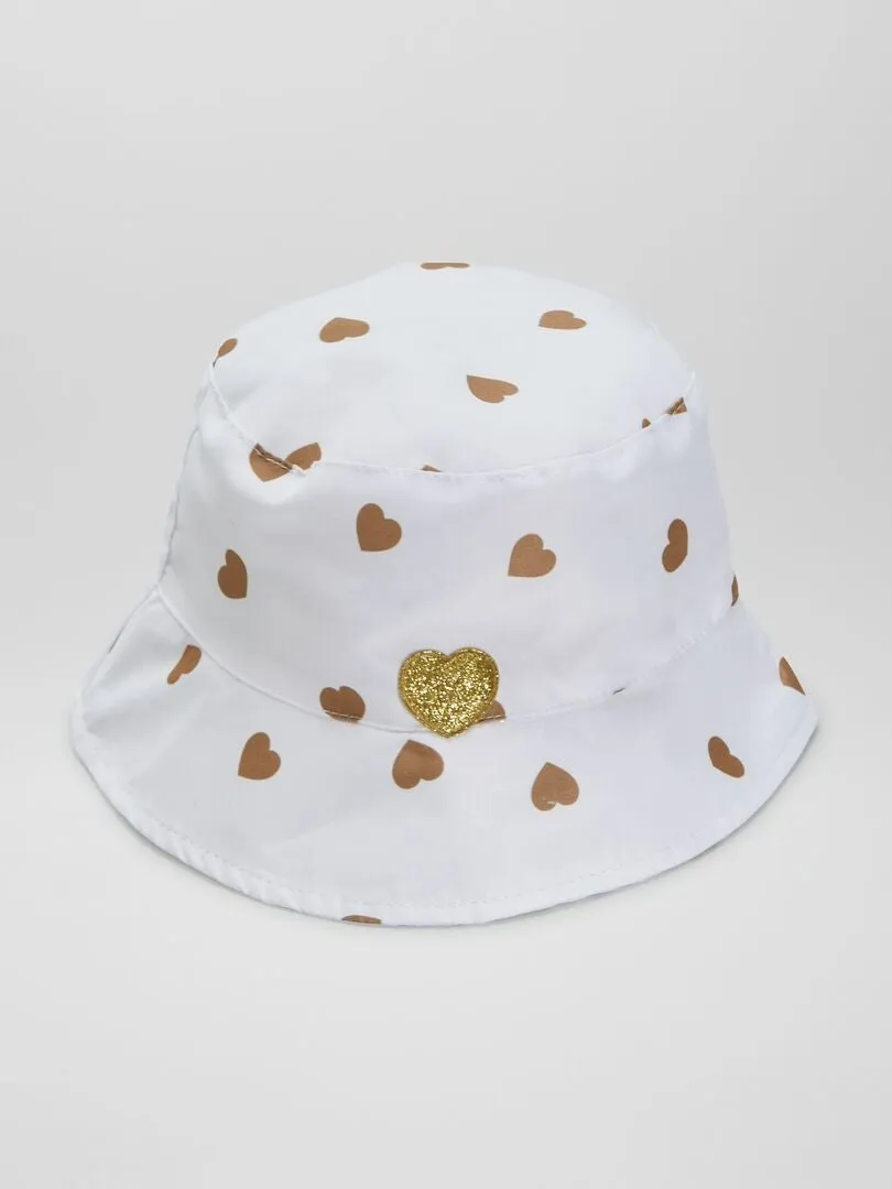 Gorro bucket blanco con corazones - blanco