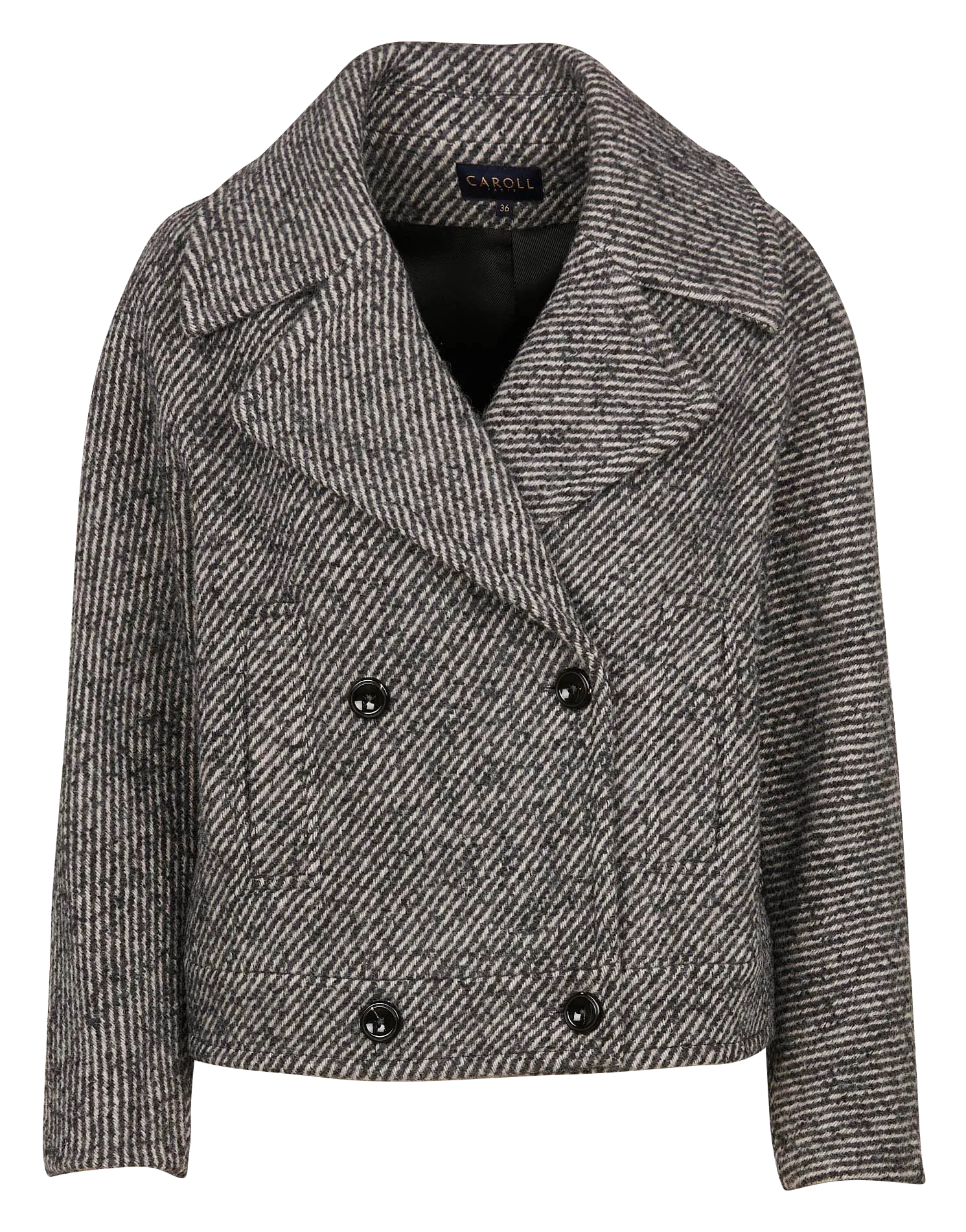 GRISBY - Chaqueta recta de mezcla de lana con cuello sastre en gris