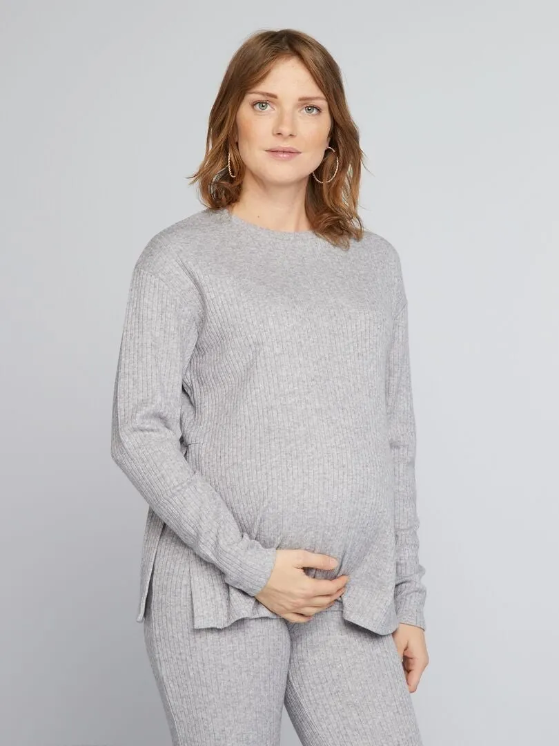 Jersey premamá holgado con cuello redondo - GRIS