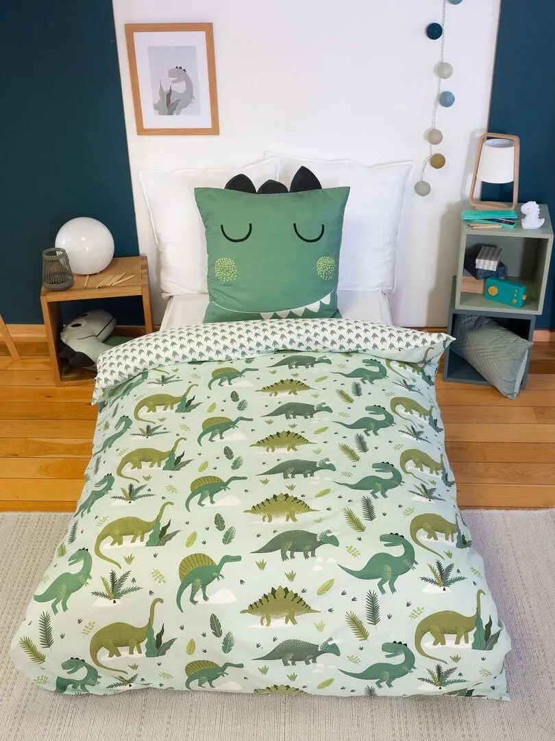 Juego de cama con estampado de dinosaurio - Individual - VERDE