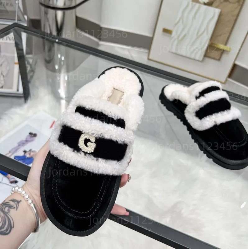 Luxury Fashion Casual Cotton Fur Winter Women Zapatos clásicos de lana Slippers de lujos de lujo Sandalias planas de interiores 