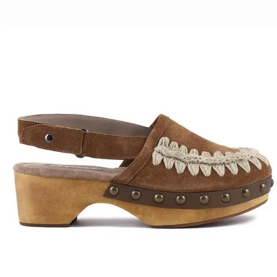 MOU Wood Clog back strap suede