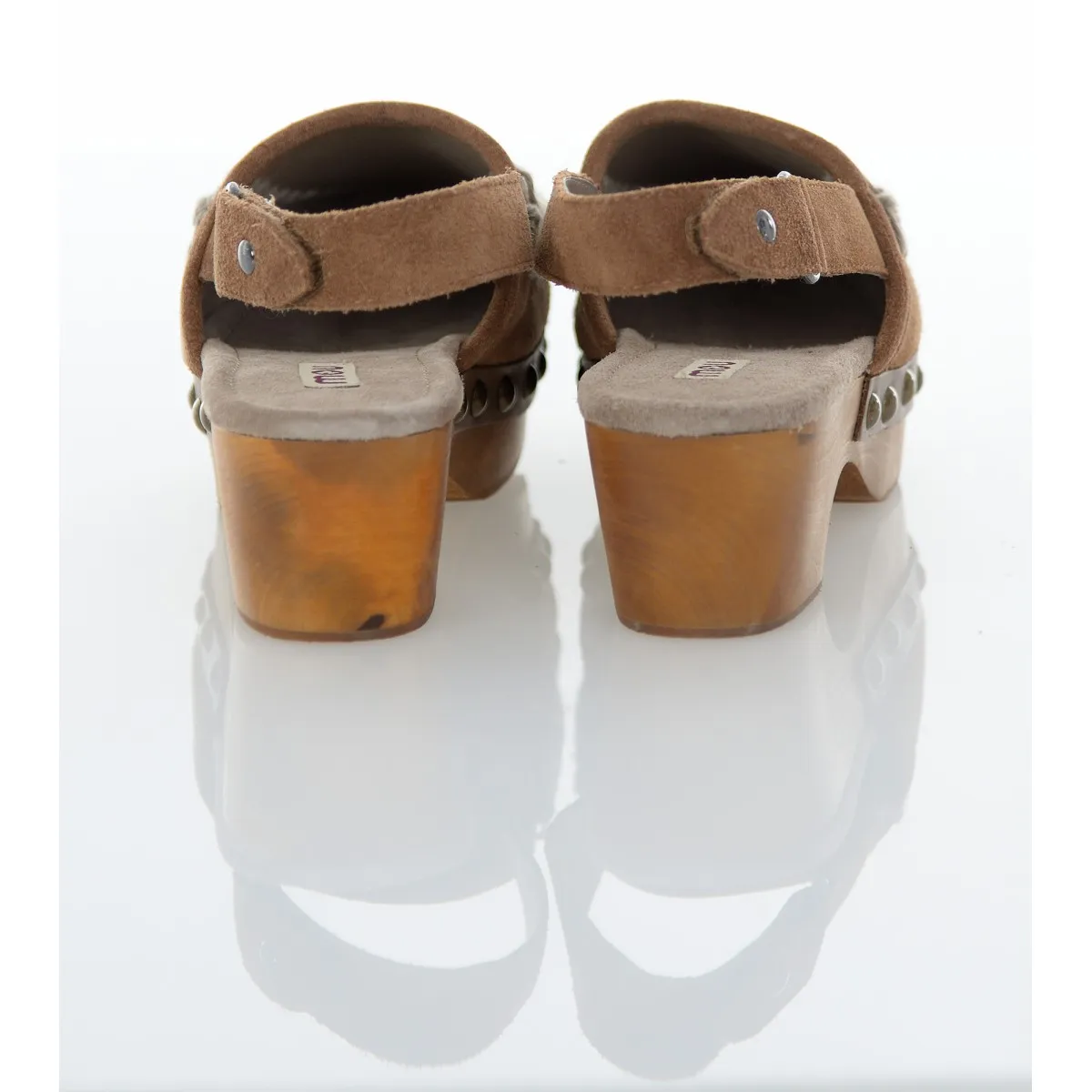 MOU Wood Clog back strap suede