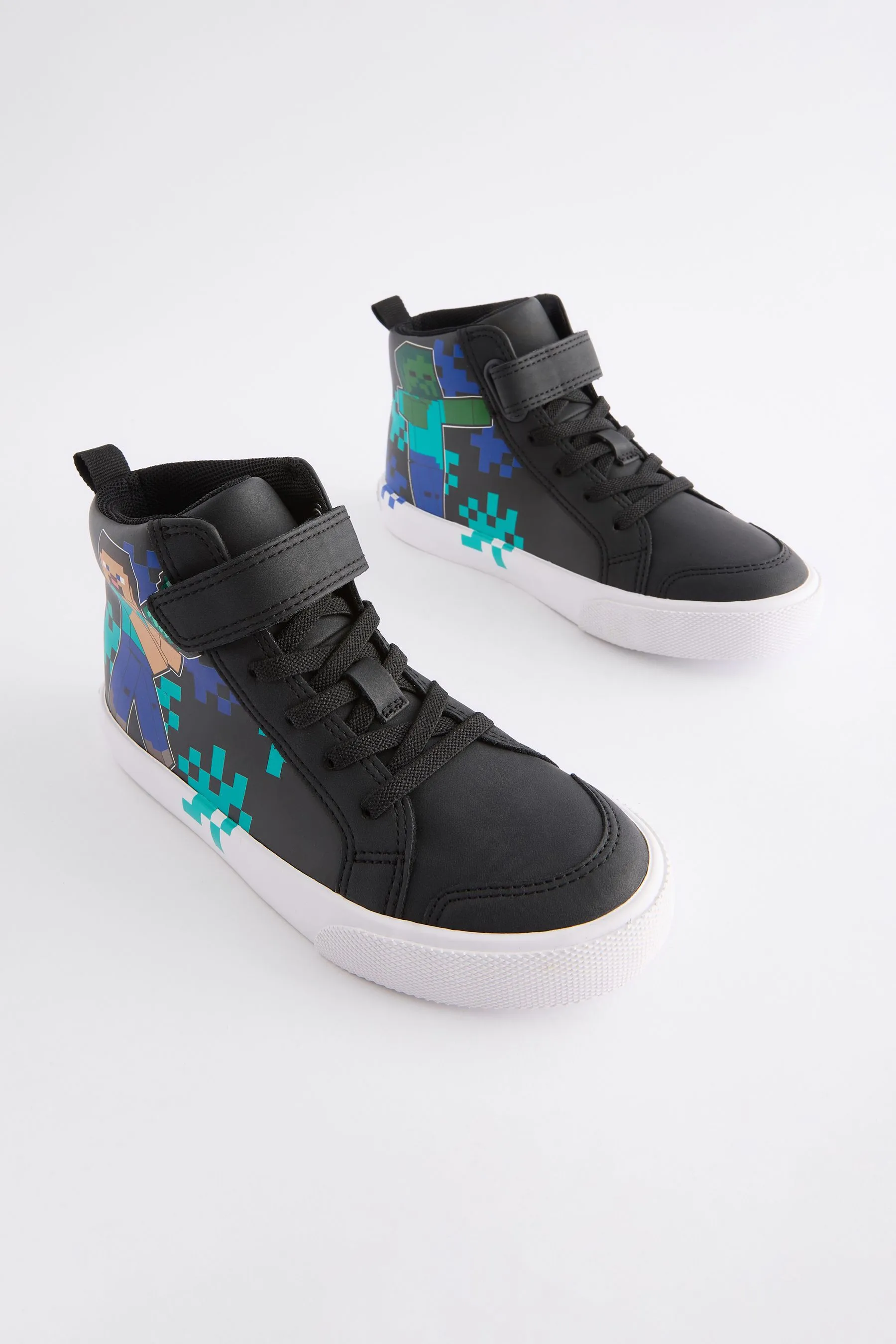 Negro - Minecraft Elastic Lace Alto Top Trainers